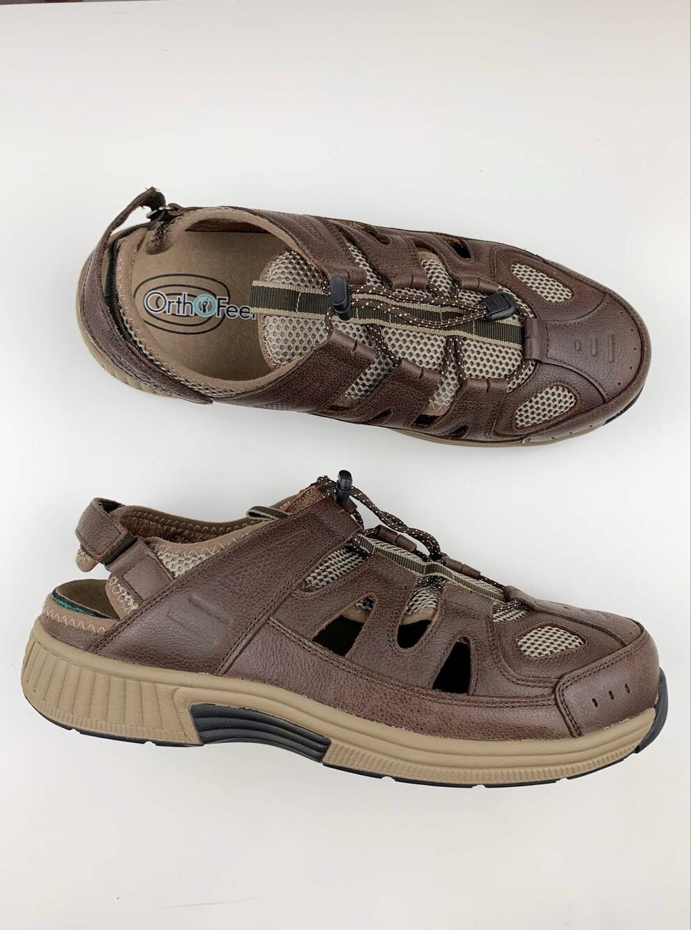 Orthofeet Sandals Fisherman Closed Toe Brown Leather Comfort 593 Mens 12 4E Wide